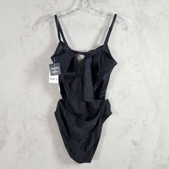 Bar III Womens Small Black Resort Solids Cowl Neck Cutout One Piece Swimsuit New - Picture 3 of 8